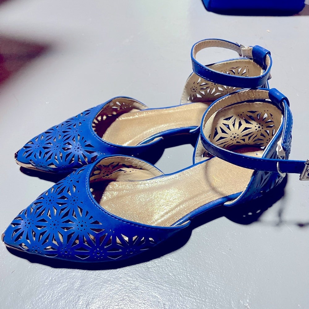 blue flat women 4.5-5.5size point toe shoes